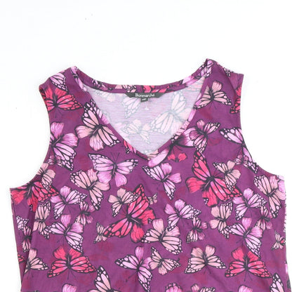 Bonmarché Womens Purple Polyester Basic Tank Size 14 V-Neck - Butterfly Pattern