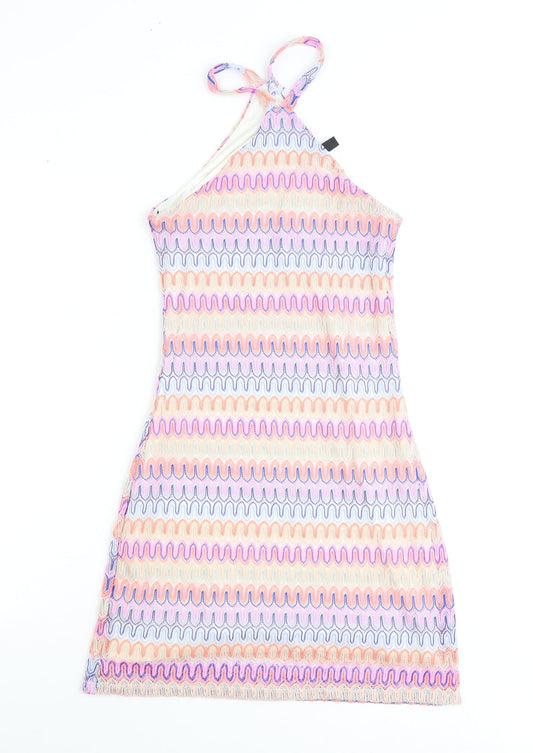 Divided by H&M Womens Multicoloured Geometric Polyester Mini Size 2XS Halter Pullover