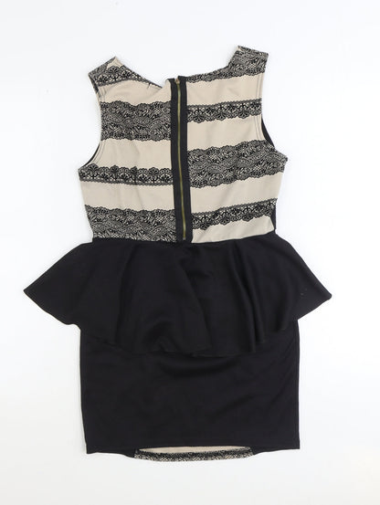 lustre Womens Black Polyester Pencil Dress Size 10 Boat Neck Zip