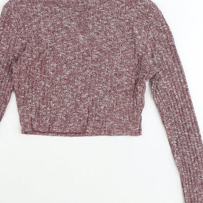 Boohoo Womens Purple Round Neck Polyester Pullover Jumper Size 6 Pullover