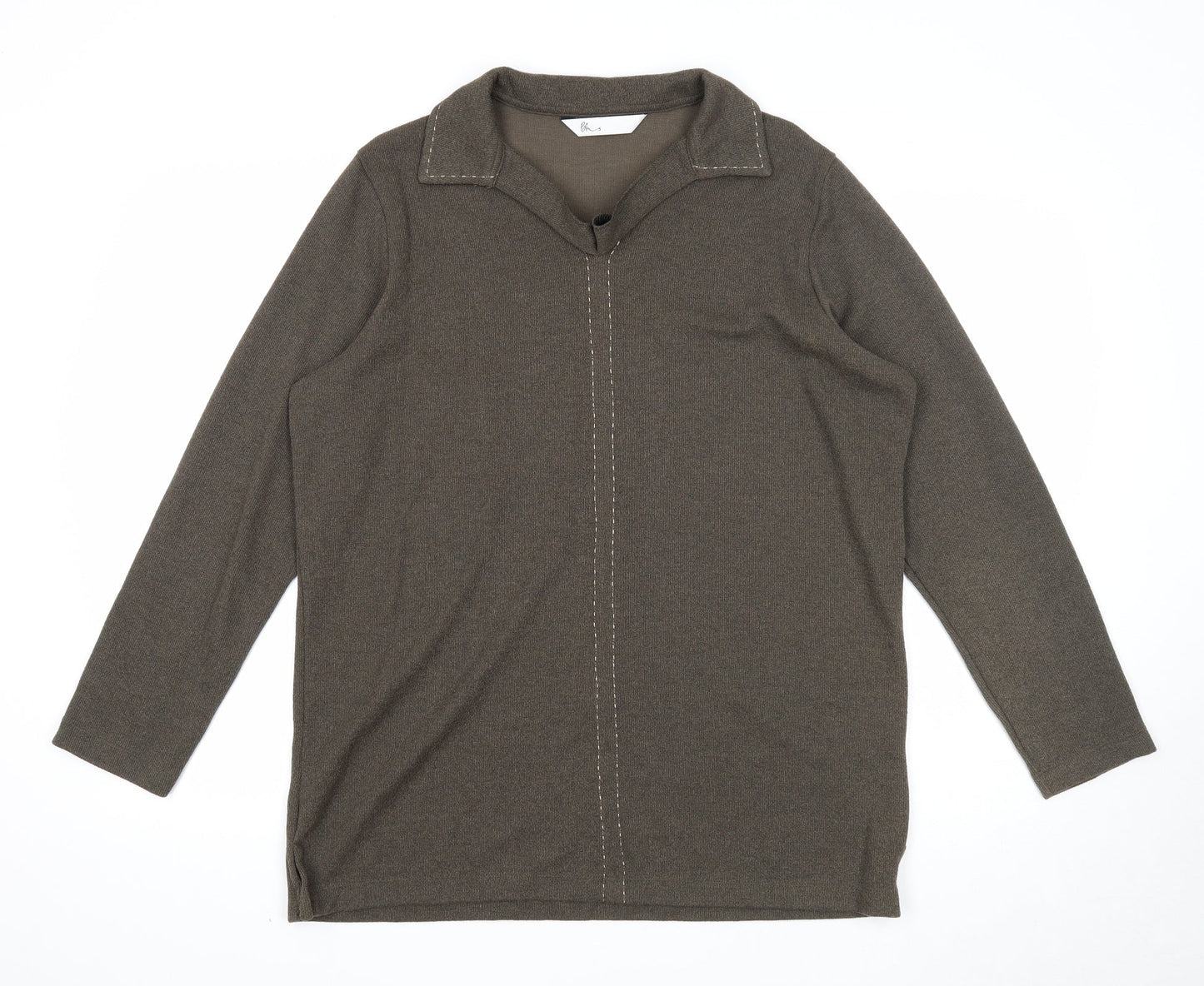 BHS Womens Green Collared Cotton Pullover Jumper Size 16