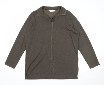 BHS Womens Green Collared Cotton Pullover Jumper Size 16