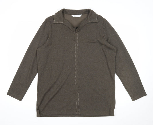 BHS Womens Green Collared Cotton Pullover Jumper Size 16