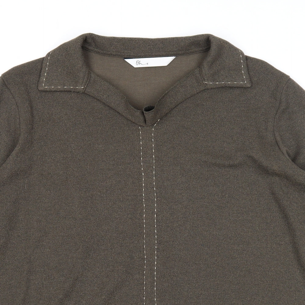 BHS Womens Green Collared Cotton Pullover Jumper Size 16