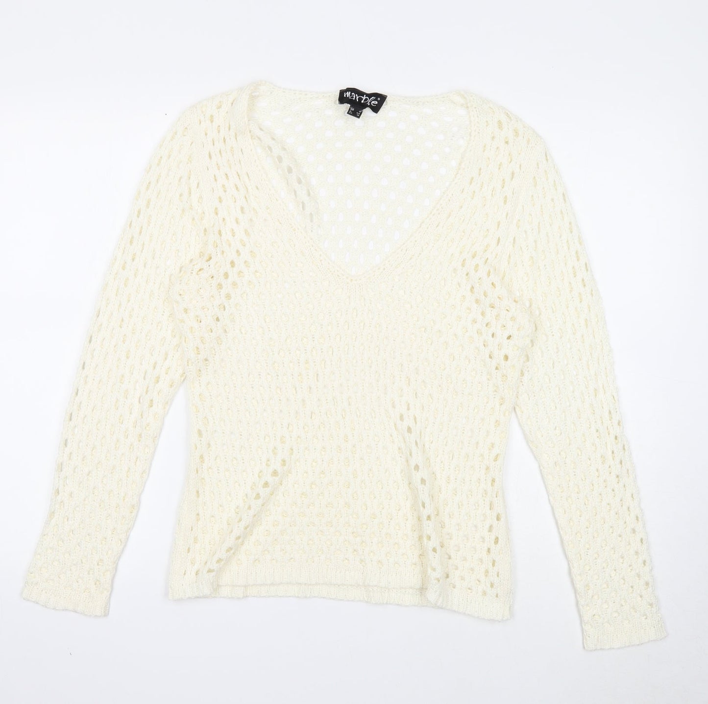 Womens UK Size 4 Marble White Pullover Jumper