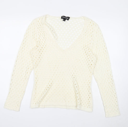 Womens UK Size 4 Marble White Pullover Jumper