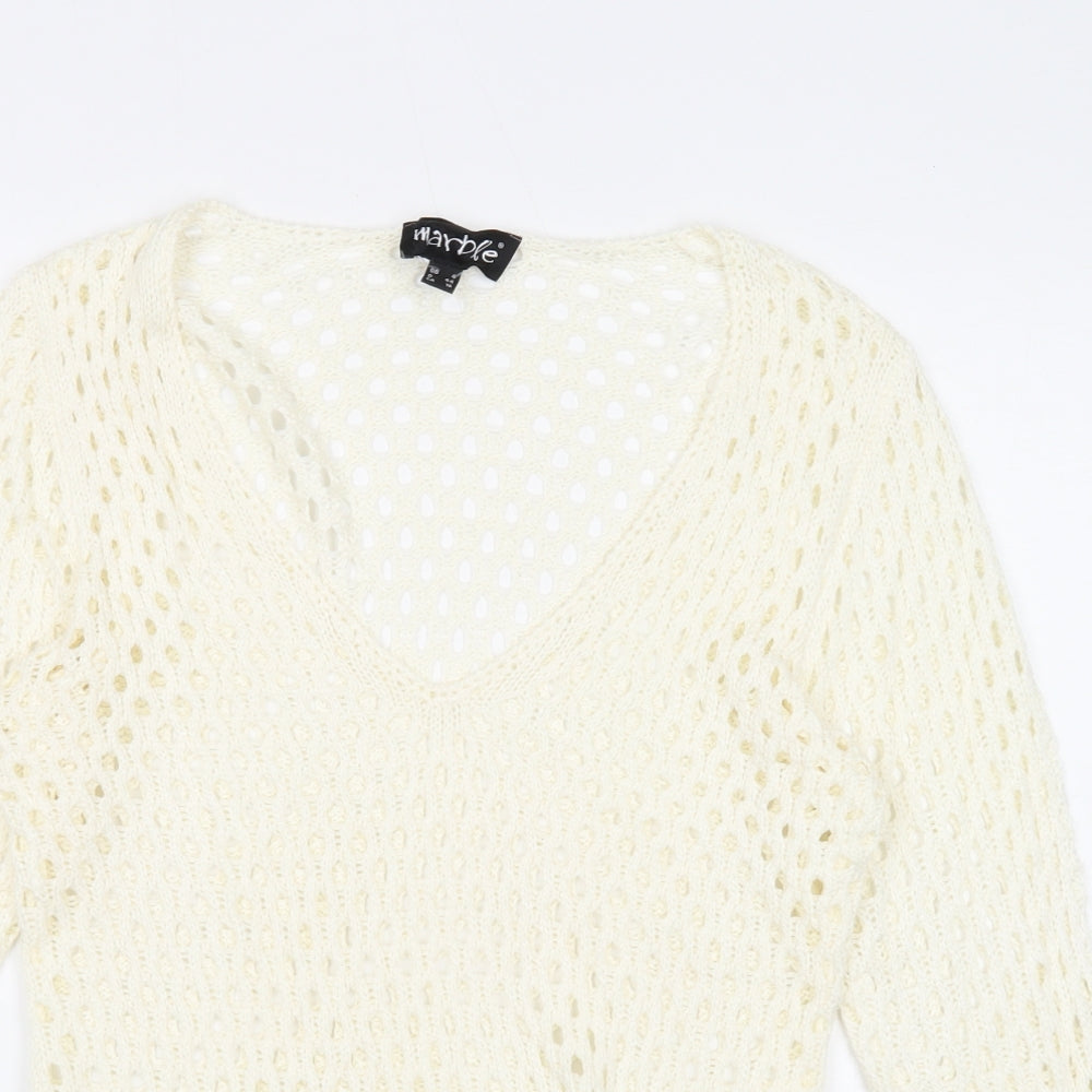 Womens UK Size 4 Marble White Pullover Jumper