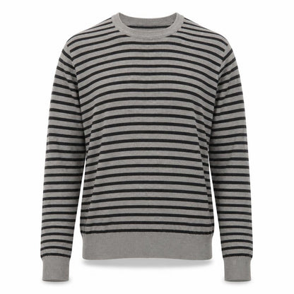 Defended Style Mens Grey Round Neck Striped Acrylic Pullover Jumper Size S Long Sleeve