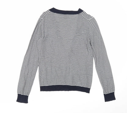 Gap Womens Blue V-Neck Striped Cotton Cardigan Jumper Size M