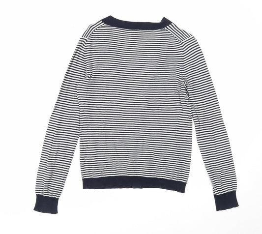 Gap Womens Blue V-Neck Striped Cotton Cardigan Jumper Size M