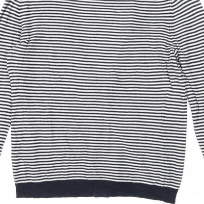 Gap Womens Blue V-Neck Striped Cotton Cardigan Jumper Size M