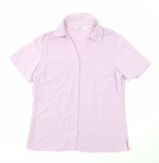 EWM Womens Purple Polyester Basic T-Shirt Size 12 V-Neck