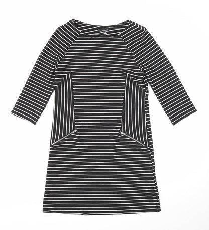 Warehouse Womens Black Striped Polyester A-Line Size 10 Round Neck Zip