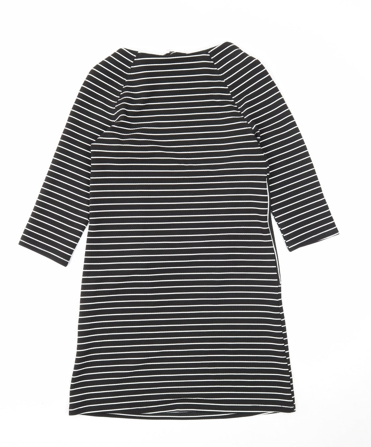 Warehouse Womens Black Striped Polyester A-Line Size 10 Round Neck Zip