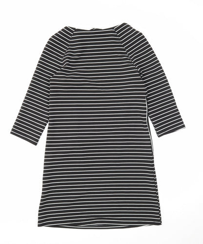 Warehouse Womens Black Striped Polyester A-Line Size 10 Round Neck Zip