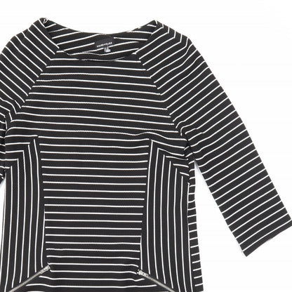 Warehouse Womens Black Striped Polyester A-Line Size 10 Round Neck Zip