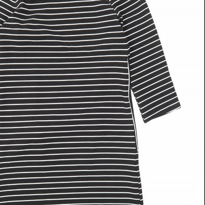 Warehouse Womens Black Striped Polyester A-Line Size 10 Round Neck Zip