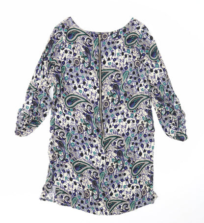 Izabel London Womens Multicoloured Paisley Viscose Shift Size 12 Boat Neck Zip