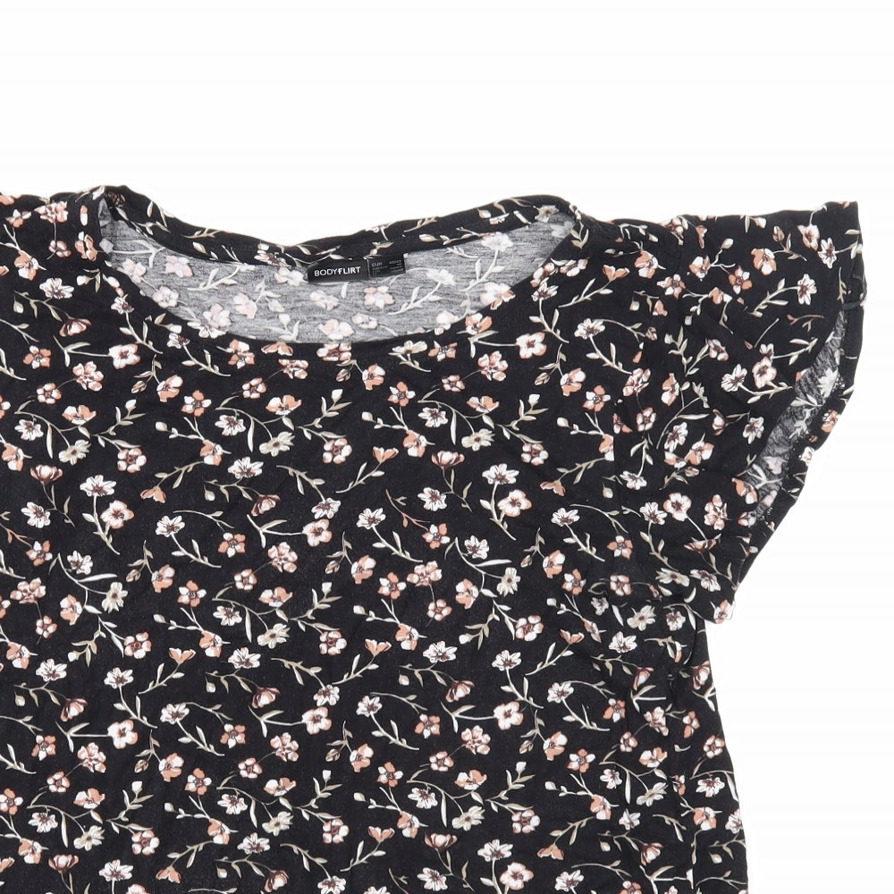 Womens UK Size M Body Flirt Black Basic T-Shirt