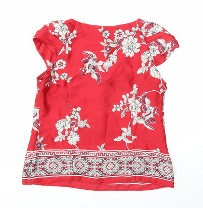 Wallis Womens Red Geometric Polyester Basic Blouse Size S Square Neck