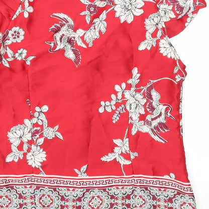 Wallis Womens Red Geometric Polyester Basic Blouse Size S Square Neck