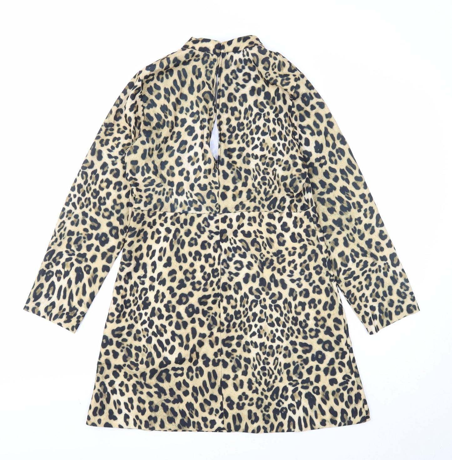 Zara Womens Brown Animal Print Polyester A-Line Size M Mock Neck Zip - Leopard Pattern