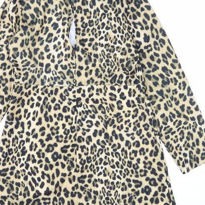 Zara Womens Brown Animal Print Polyester A-Line Size M Mock Neck Zip - Leopard Pattern