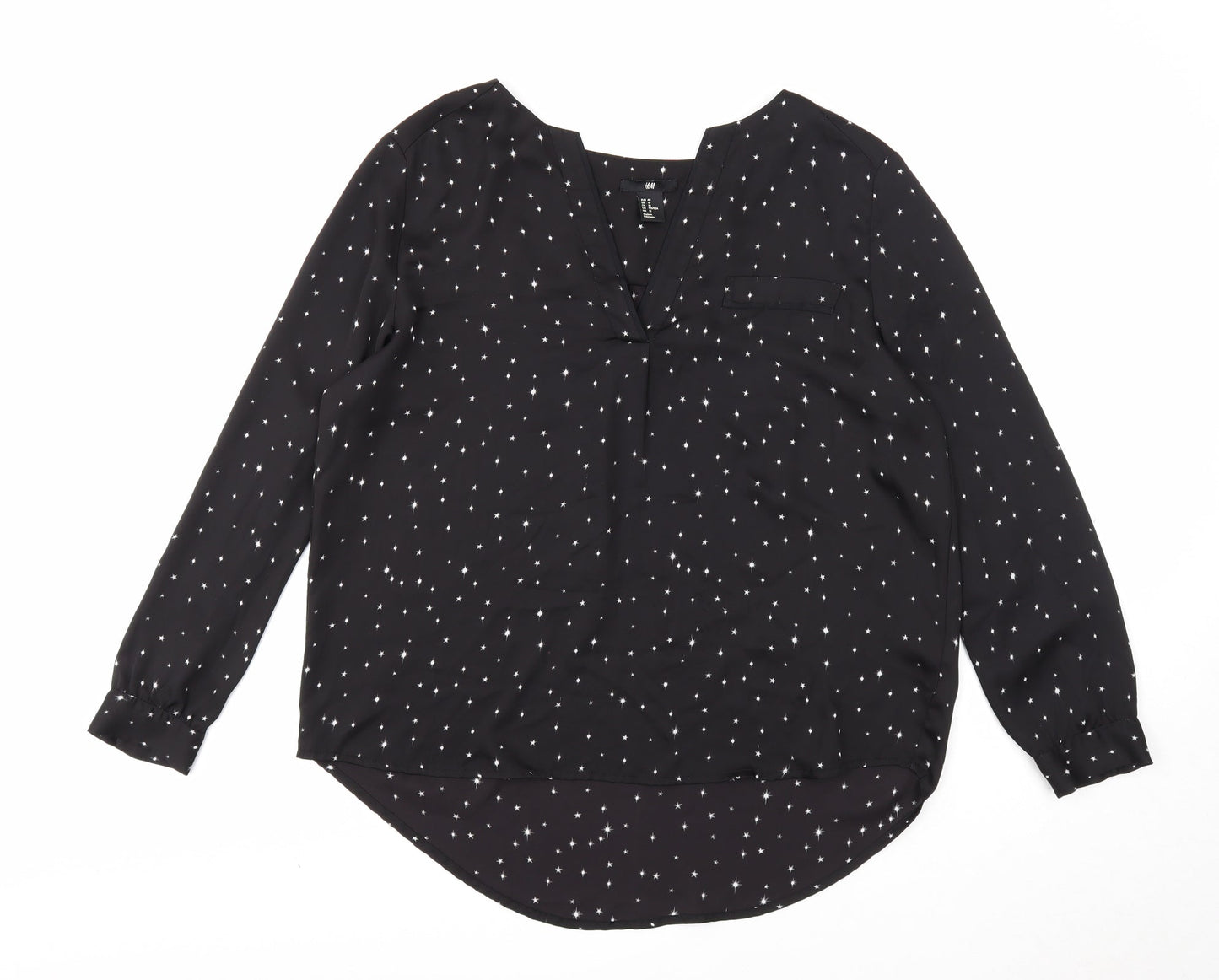 H&M Womens Black Geometric Polyester Basic Blouse Size 12 V-Neck - Stars