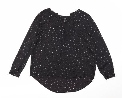 H&M Womens Black Geometric Polyester Basic Blouse Size 12 V-Neck - Stars