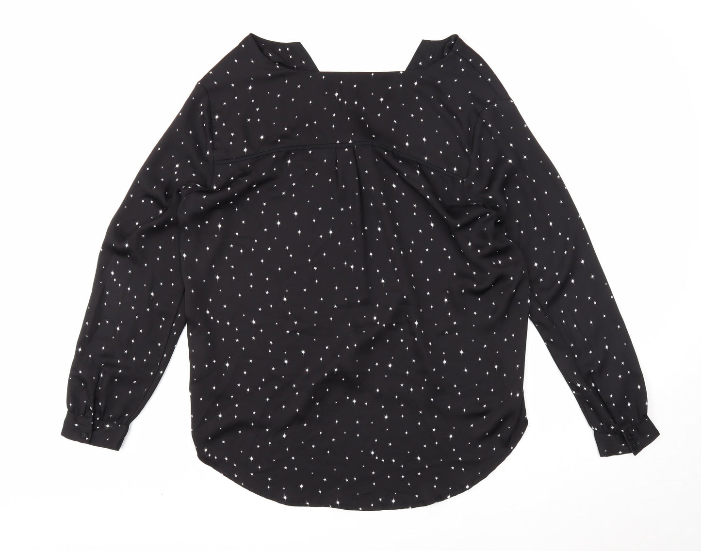 H&M Womens Black Geometric Polyester Basic Blouse Size 12 V-Neck - Stars