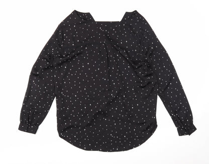 H&M Womens Black Geometric Polyester Basic Blouse Size 12 V-Neck - Stars