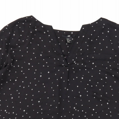 H&M Womens Black Geometric Polyester Basic Blouse Size 12 V-Neck - Stars