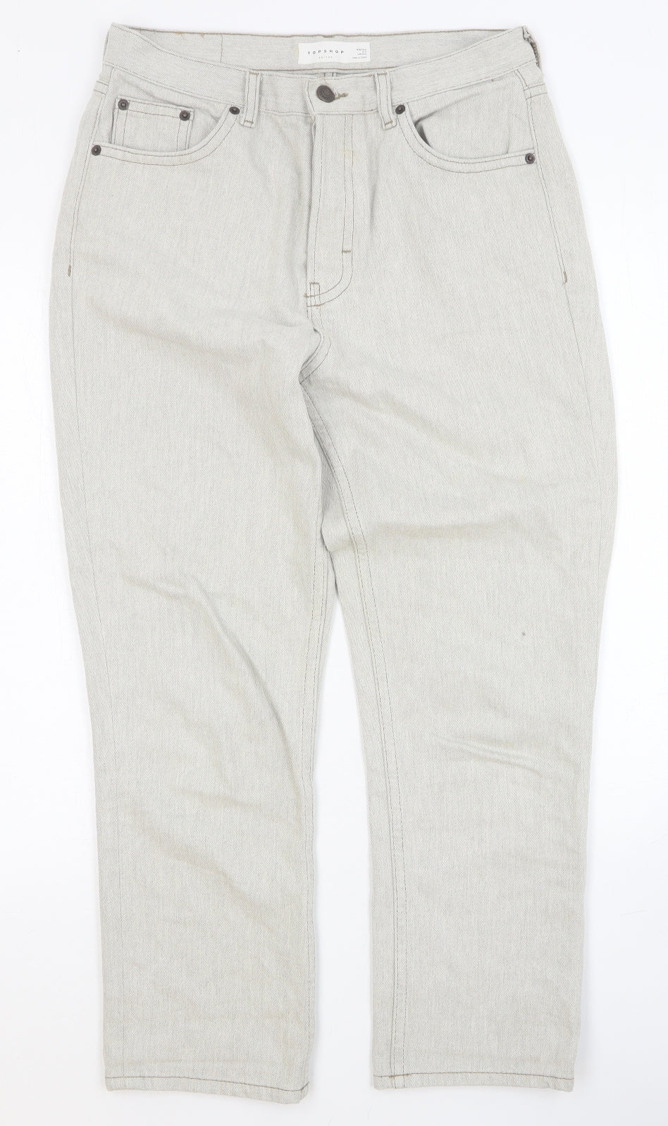 Topshop Womens Grey Cotton Straight Jeans Size 30 in Regular Button