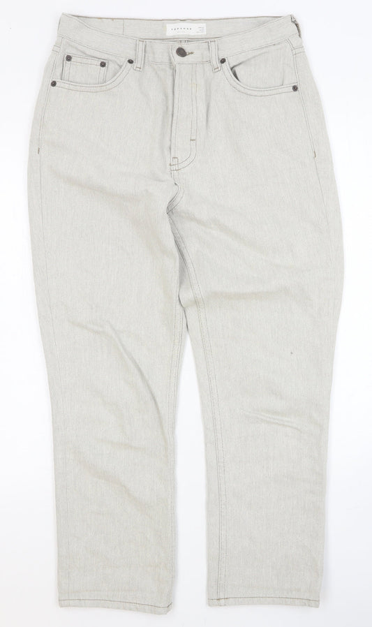 Topshop Womens Grey Cotton Straight Jeans Size 30 in Regular Button
