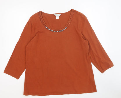 Christopher & Banks Womens Orange Cotton Basic T-Shirt Size XL Round Neck