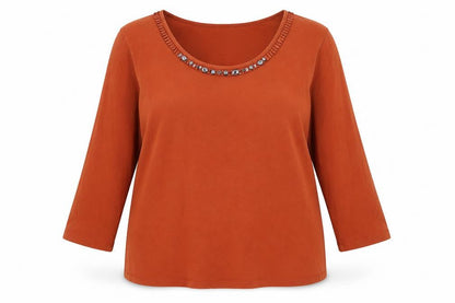 Christopher & Banks Womens Orange Cotton Basic T-Shirt Size XL Round Neck