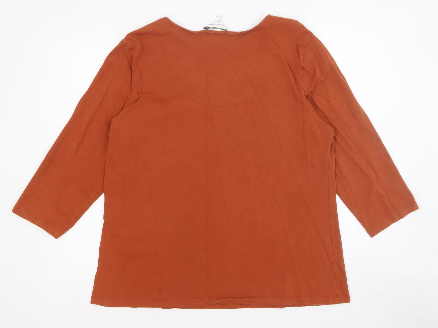 Christopher & Banks Womens Orange Cotton Basic T-Shirt Size XL Round Neck