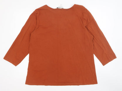 Christopher & Banks Womens Orange Cotton Basic T-Shirt Size XL Round Neck