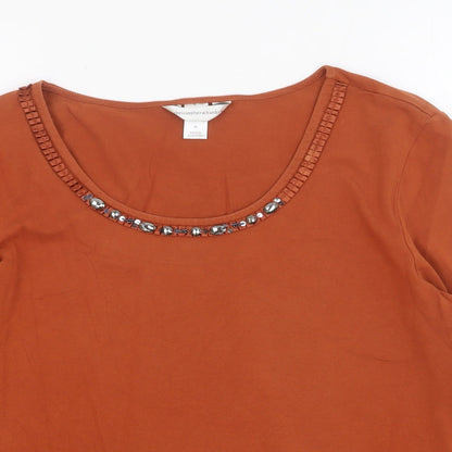 Christopher & Banks Womens Orange Cotton Basic T-Shirt Size XL Round Neck