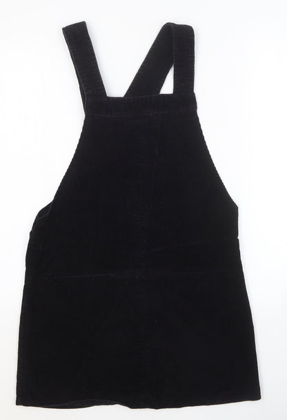 New Look Womens Black Cotton Pinafore/Dungaree Dress Size 8 Square Neck Pullover