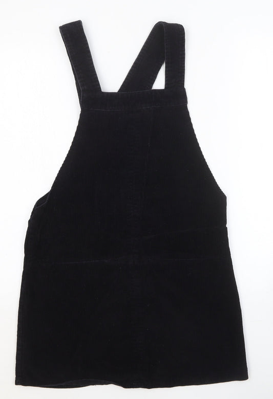 New Look Womens Black Cotton Pinafore/Dungaree Dress Size 8 Square Neck Pullover