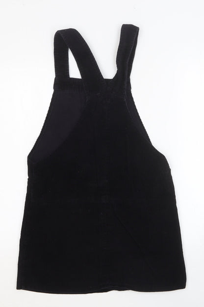 New Look Womens Black Cotton Pinafore/Dungaree Dress Size 8 Square Neck Pullover