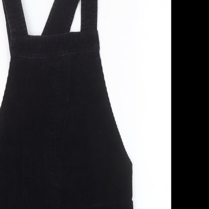 New Look Womens Black Cotton Pinafore/Dungaree Dress Size 8 Square Neck Pullover