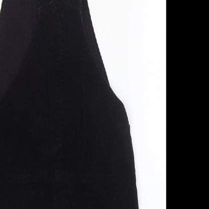 New Look Womens Black Cotton Pinafore/Dungaree Dress Size 8 Square Neck Pullover
