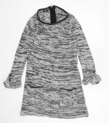 F&F Womens Grey Cotton Jumper Dress Size 6 Scoop Neck Pullover