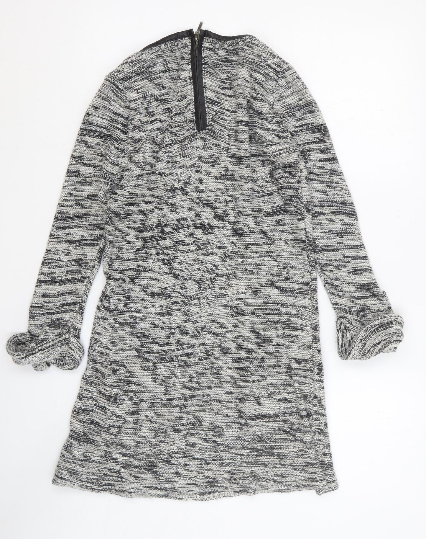 F&F Womens Grey Cotton Jumper Dress Size 6 Scoop Neck Pullover