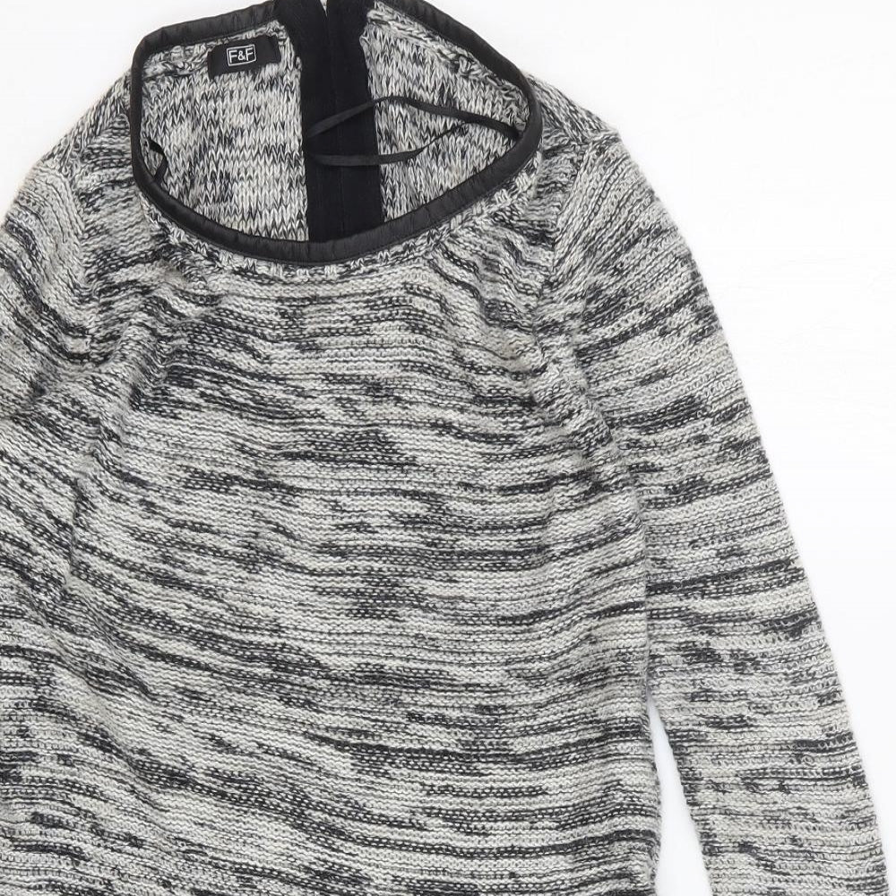 F&F Womens Grey Cotton Jumper Dress Size 6 Scoop Neck Pullover