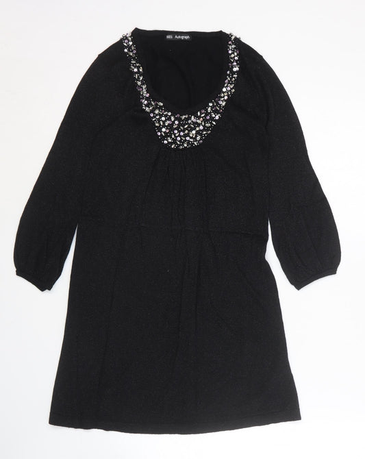 Marks and Spencer Womens Black Cotton A-Line Size 10 Scoop Neck Pullover