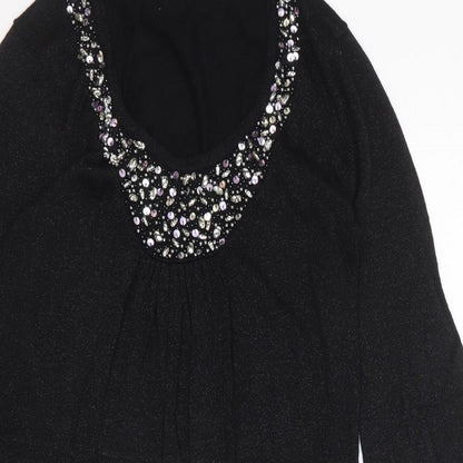 Marks and Spencer Womens Black Cotton A-Line Size 10 Scoop Neck Pullover