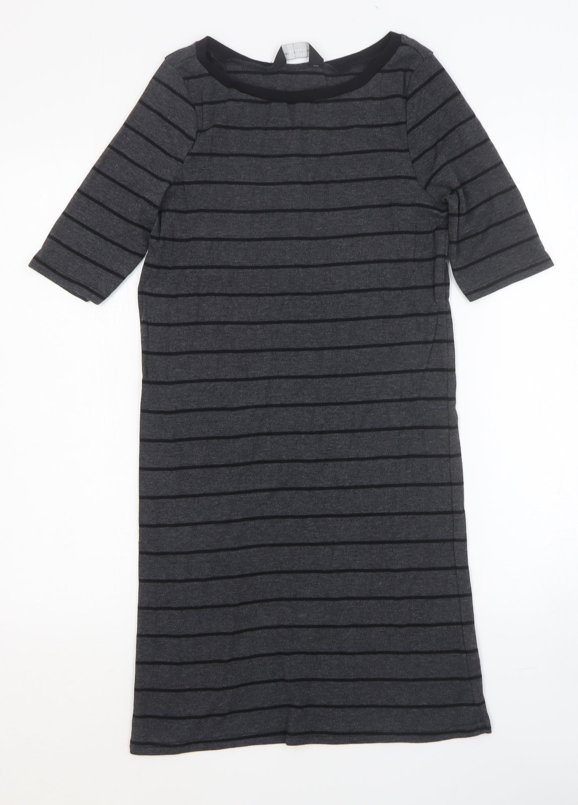 Dorothy Perkins Womens Black Striped Cotton T-Shirt Dress Size 8 Scoop Neck Pullover